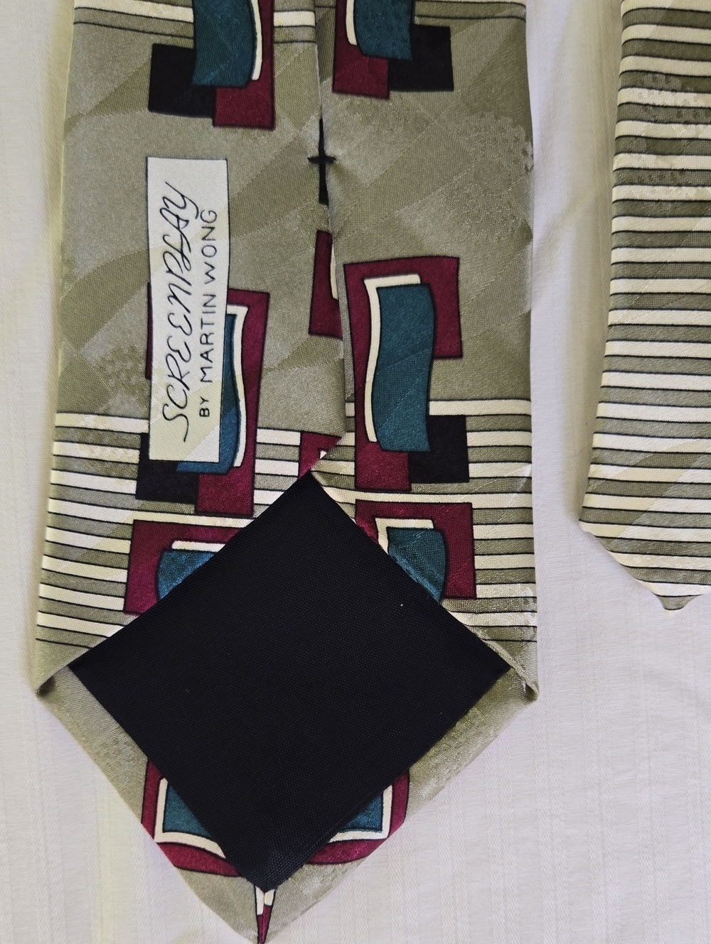 Vintage Screenplay by Martin Wong Silk Tie Abstract Geometric 90s Deco